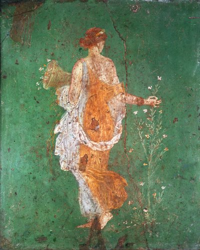 Primavera, doncella recogiendo flores, de la villa de Varano en Stabiae, c.15 a.C.-60 d.C. de Roman